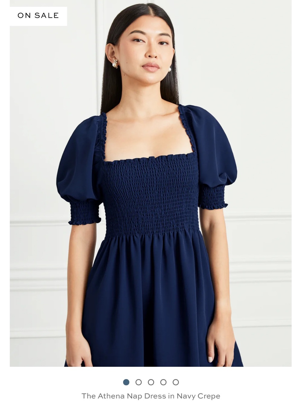 Hill House Black Smocked Midi Dress with Puff Sleeves